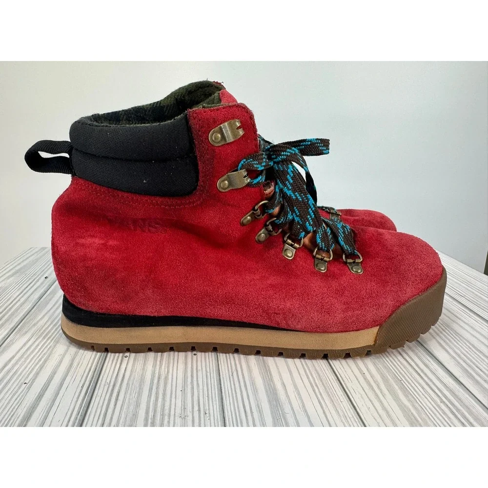 Vans‎ V7064 Red Suede Hiking Boots Men's 7 Women's 8.5 Reverse Waffle Sole